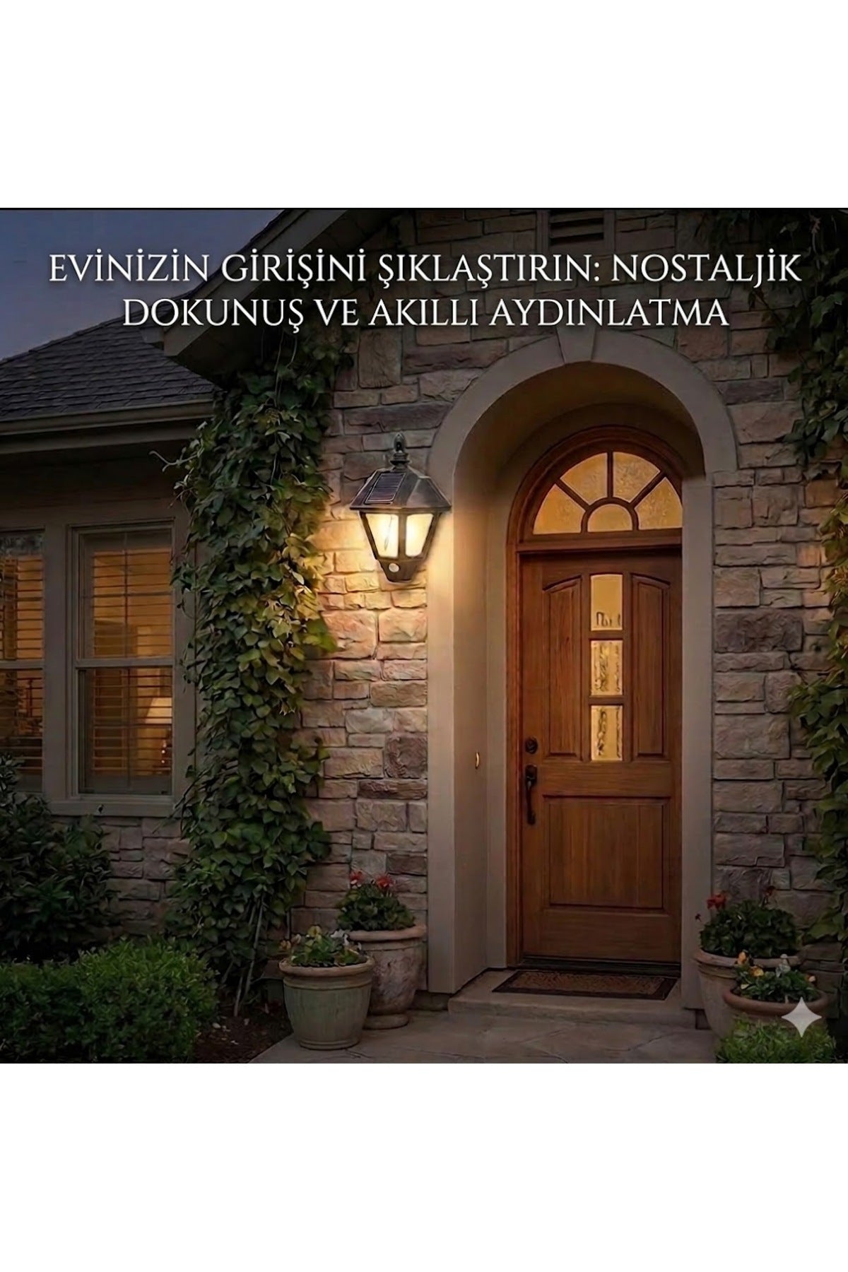 Güneş Enerjili Sensörlü Dış Mekan Bahçe Lambası - Klasik Fener Görünümlü Duvar Aydınlatması