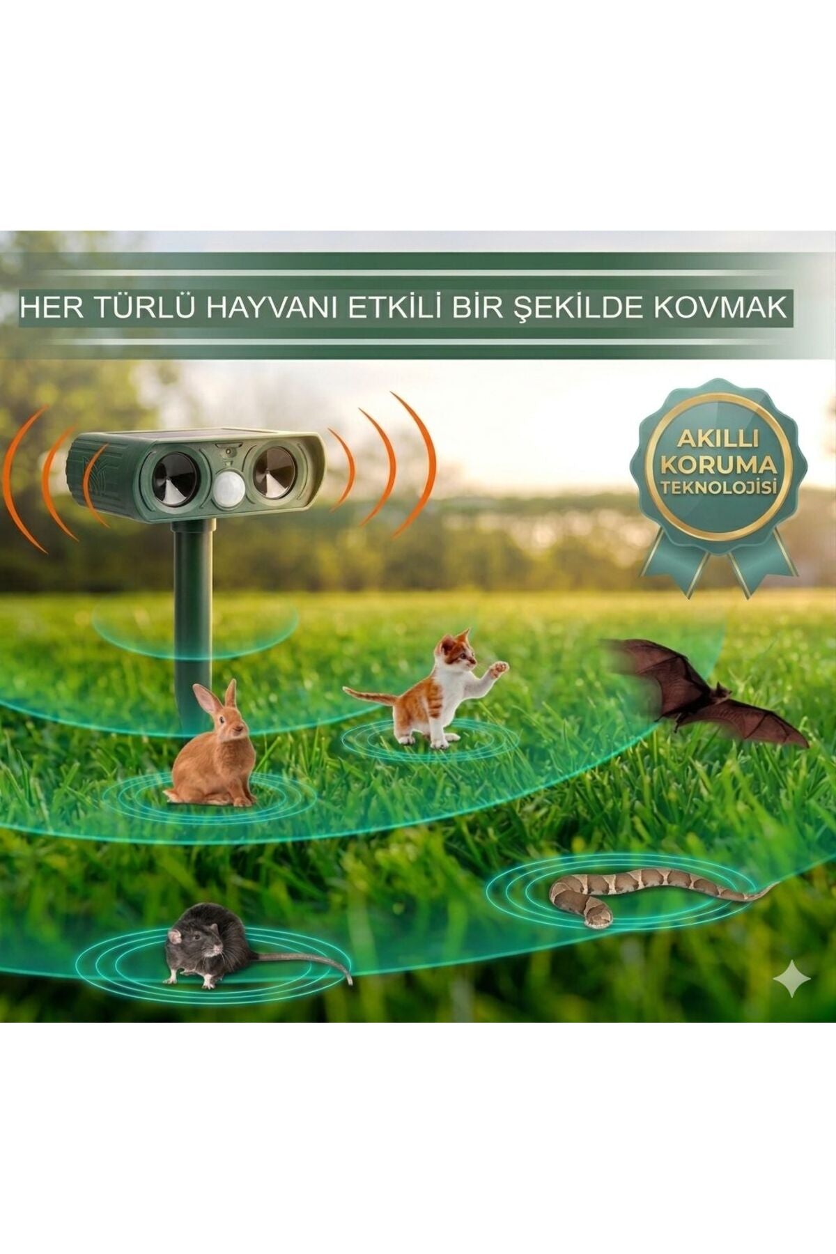 Solar Güneş Enerjili Ultrasonik Hayvan Kovucu - Sensörlü Kedi Köpek Fare Haşere Uzaklaştırıcı
