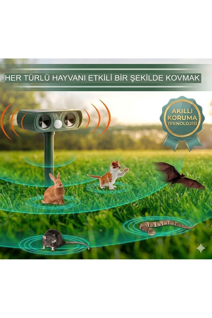 Solar Güneş Enerjili Ultrasonik Hayvan Kovucu - Sensörlü Kedi Köpek Fare Haşere Uzaklaştırıcı