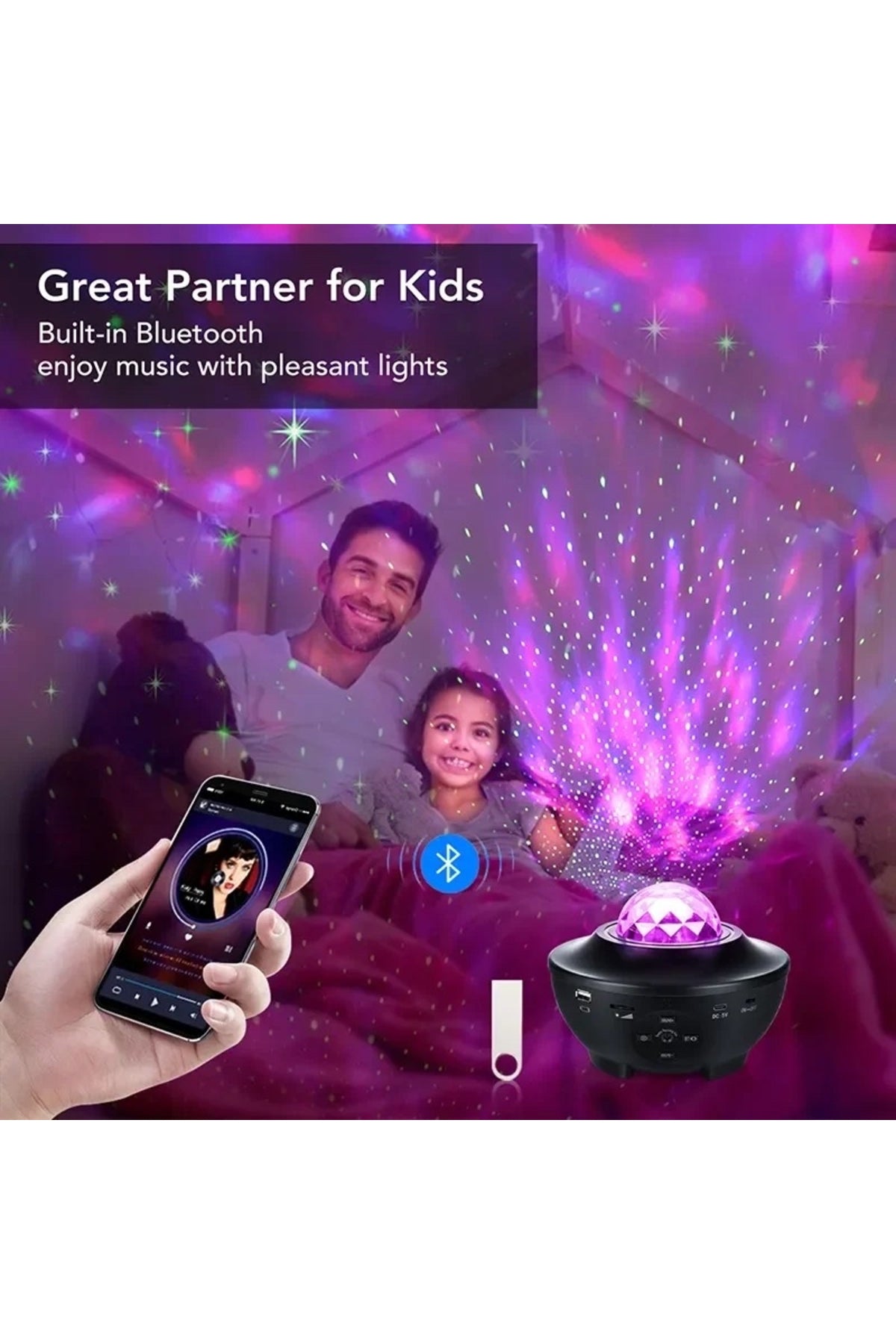 Smart Starry Projektör Light Bluetooth Müzik 7 farkli Ambians