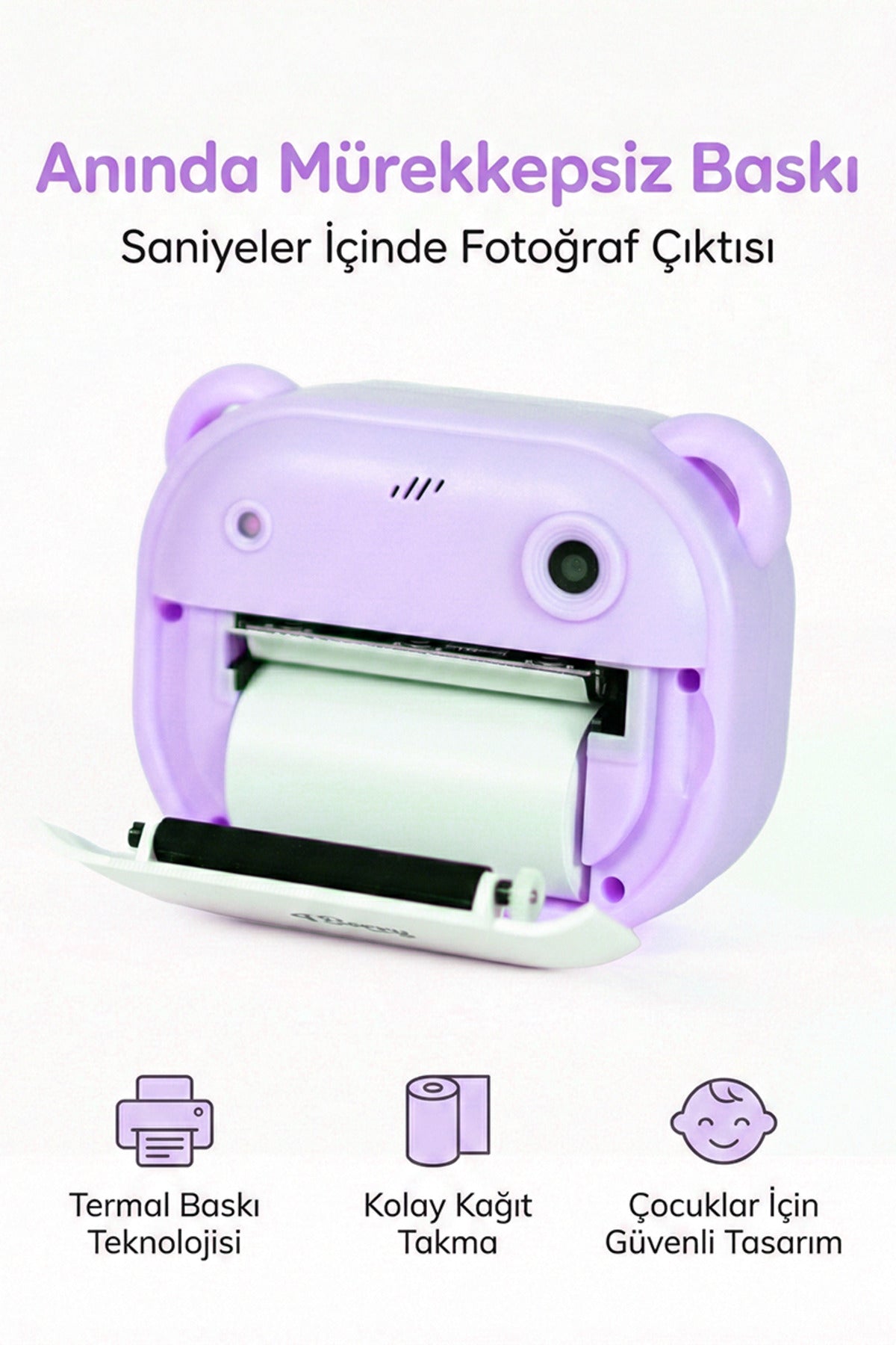 Anında Baskılı Çocuk Kamerası HD Ekranlı Termal Etiket ve Fotoğraf Baskı