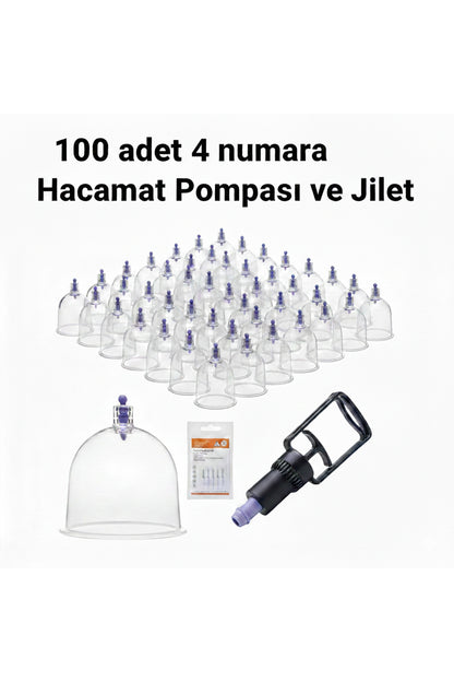Kupa ve Masaj Seti – 100 Adet 4 Numara Plastik Kupa + Pompa + Jilet