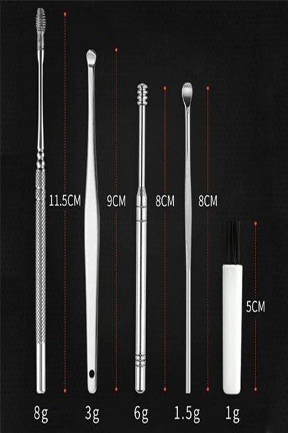 6'lı Set Paslanmaz Çelik Kulak Bakım Kiti Kulak Kiri Temizleme Çubuğu Balmumu Çıkarma Toplama Kaşığı