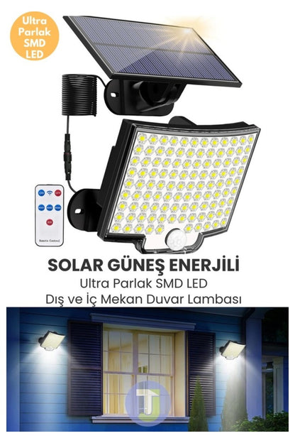 5 Metre Kablolu Solar Hareket Sensörlü Duvar Lambası – Uzaktan Kumandalı Dış Mekan Aydınlatma