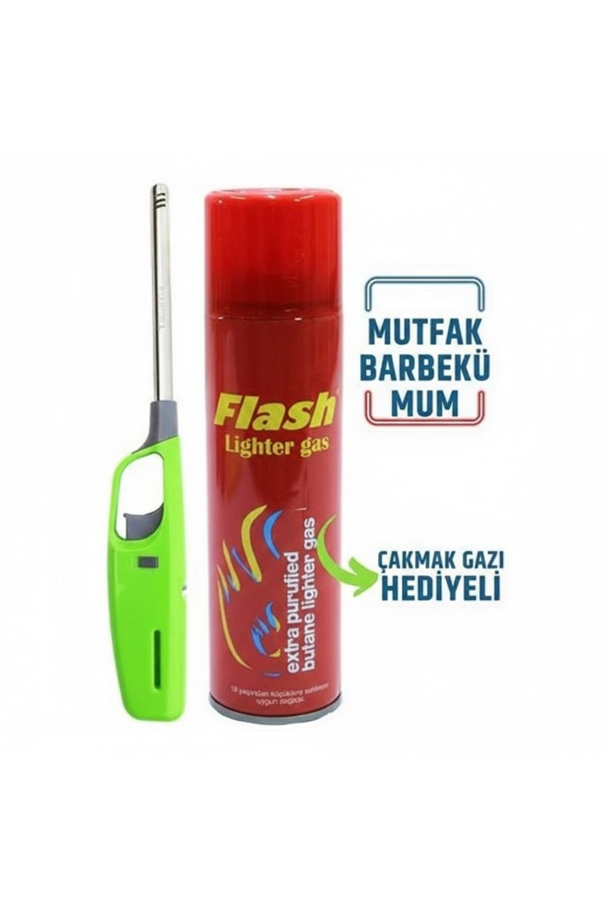 Uzun Mutfak Çakmağı + 2 Adet Çakmak Gazı Hediye | Ayarlanabilir Alev, Kolay Dolum