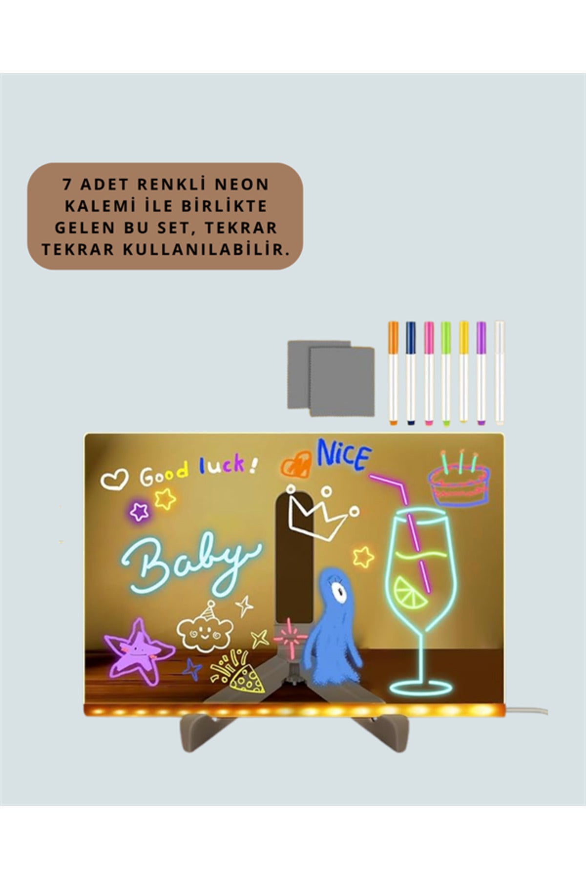 Çocuklar İçin Renkli LED Mesaj Tahtası – Neon Kalemli, Eğlenceli ve Yaratıcı Yazı Panosu