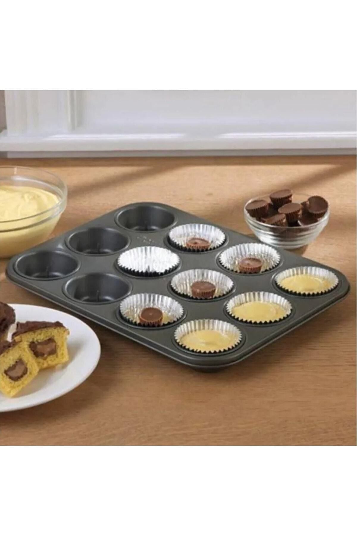 12'li Metal Yapışmaz Muffin Kek Kalıbı (26.5CM*35CM)
