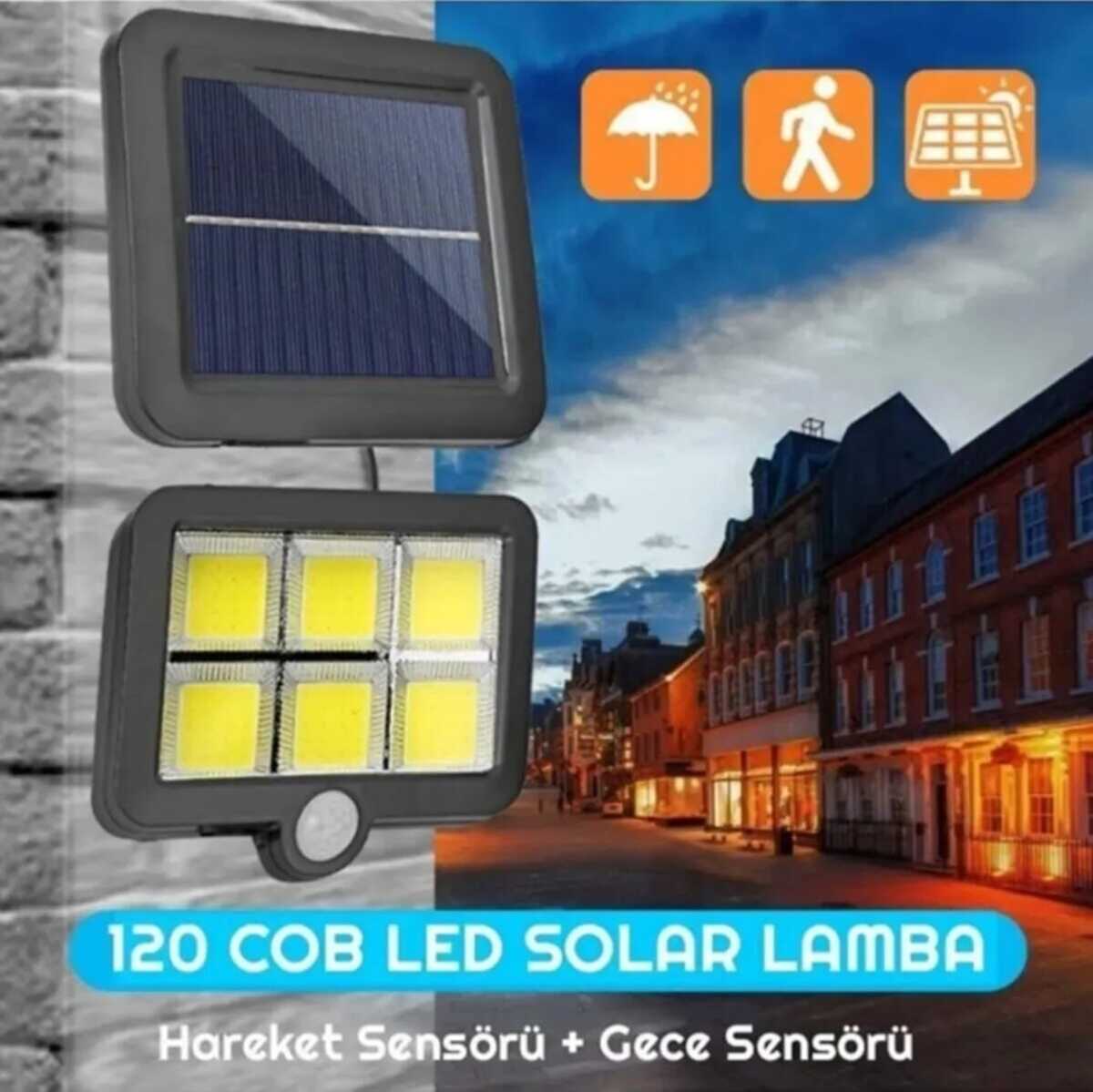 Kumandalı 3 Modlu Hareket Sensörlü Güneş Enerjili Solar 120 Cob Led Bahçe