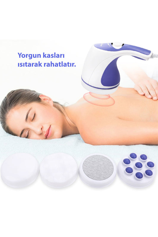 Elektrikli Masaj Aleti 4 Başlıklı – Vücut Masaj Cihazı, Kas Gevşetici ve Selülit Masaj Makinesi