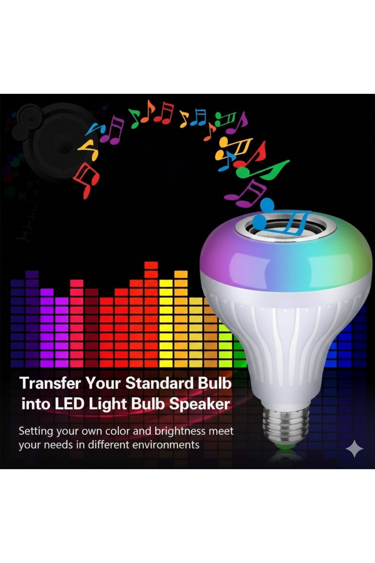 RGB Akıllı Led Ampul Bluetooth Hoparlörlü, Uzaktan Kumandalı Ses Renk Değiştiren E27 Gece Lambası