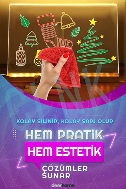 Yeni Tasarım 30x20 Neon Led Işıklı Büyük Boy Yazı Çizim Tahtası Ayarlanabilir Stant Ve Kalem Hediye
