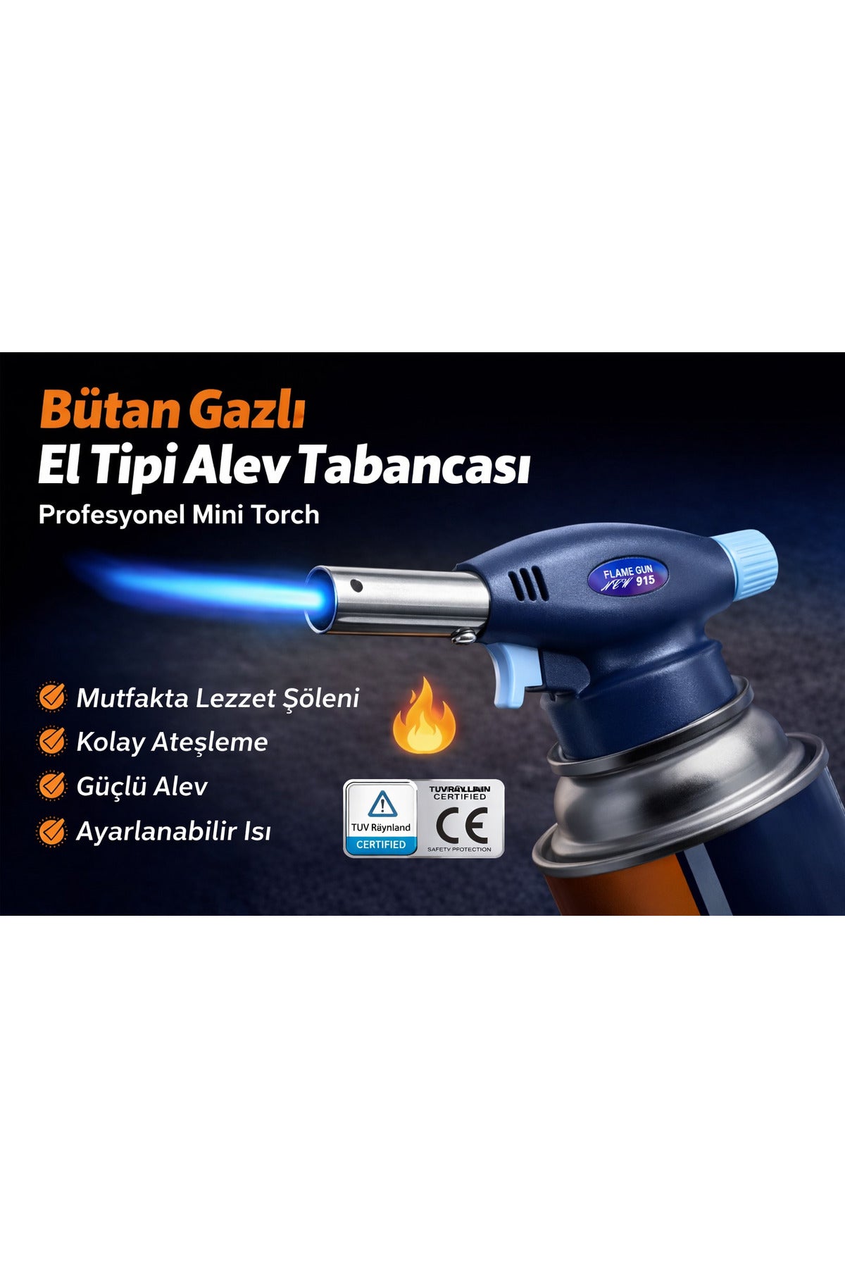 Manyetolu Otomatik Pürmüz Başlığı Ayarlanabilir Mutfak, Kamp, Mangal Ve Hobi Tipi Alev Tabancası