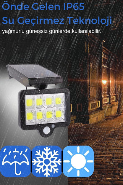 Solar Lamba 140 Led 8 Bölmeli Sensörlü Güneş Enerjili