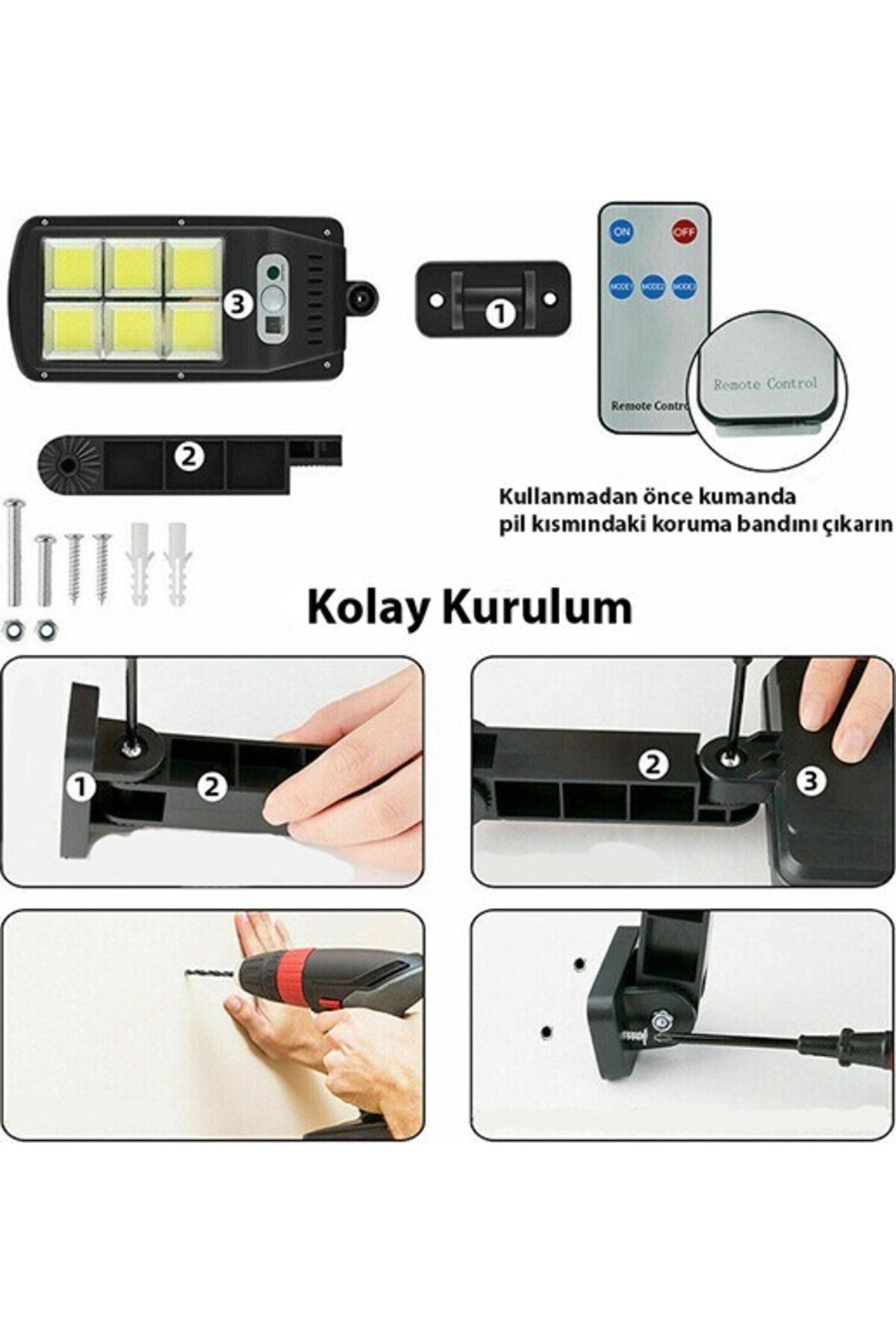 Büyük Boy 128 Led Solar Bahçe Sokak Lambası Hareket Sensörlü Kumandalı 3 Modlu Güneş Enerj
