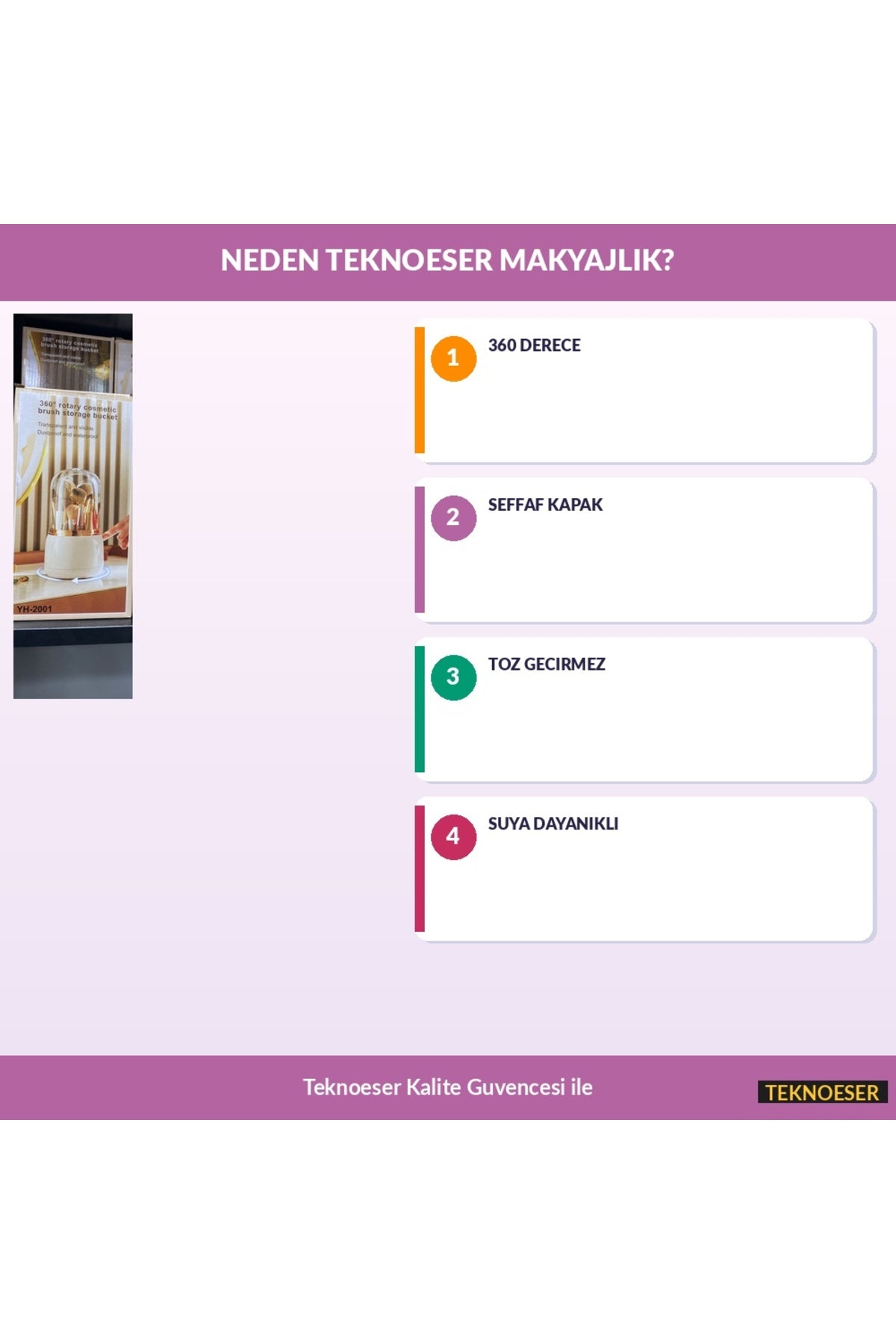 360 Döner Makyaj Fırçası Saklama Kabı – Döndürülebilir Organizer Makyaj Tezgahı Düzenleyici