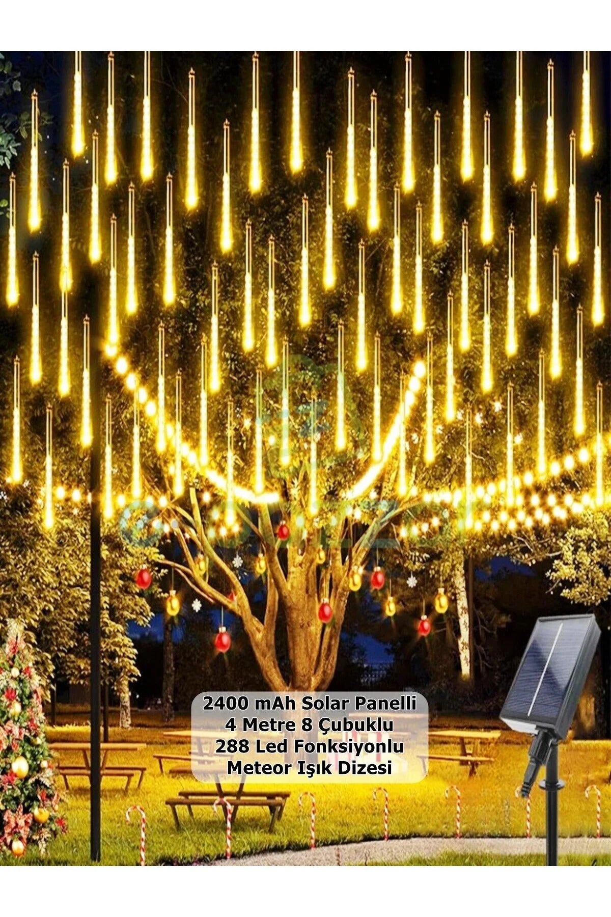 Solar Meteor Yağmur Işık Dizisi 288 LED 8 Çubuklu 4 Metre IP65 Su Geçirmez Bahçe Balkon Dış Mekan Süsleme Işığı