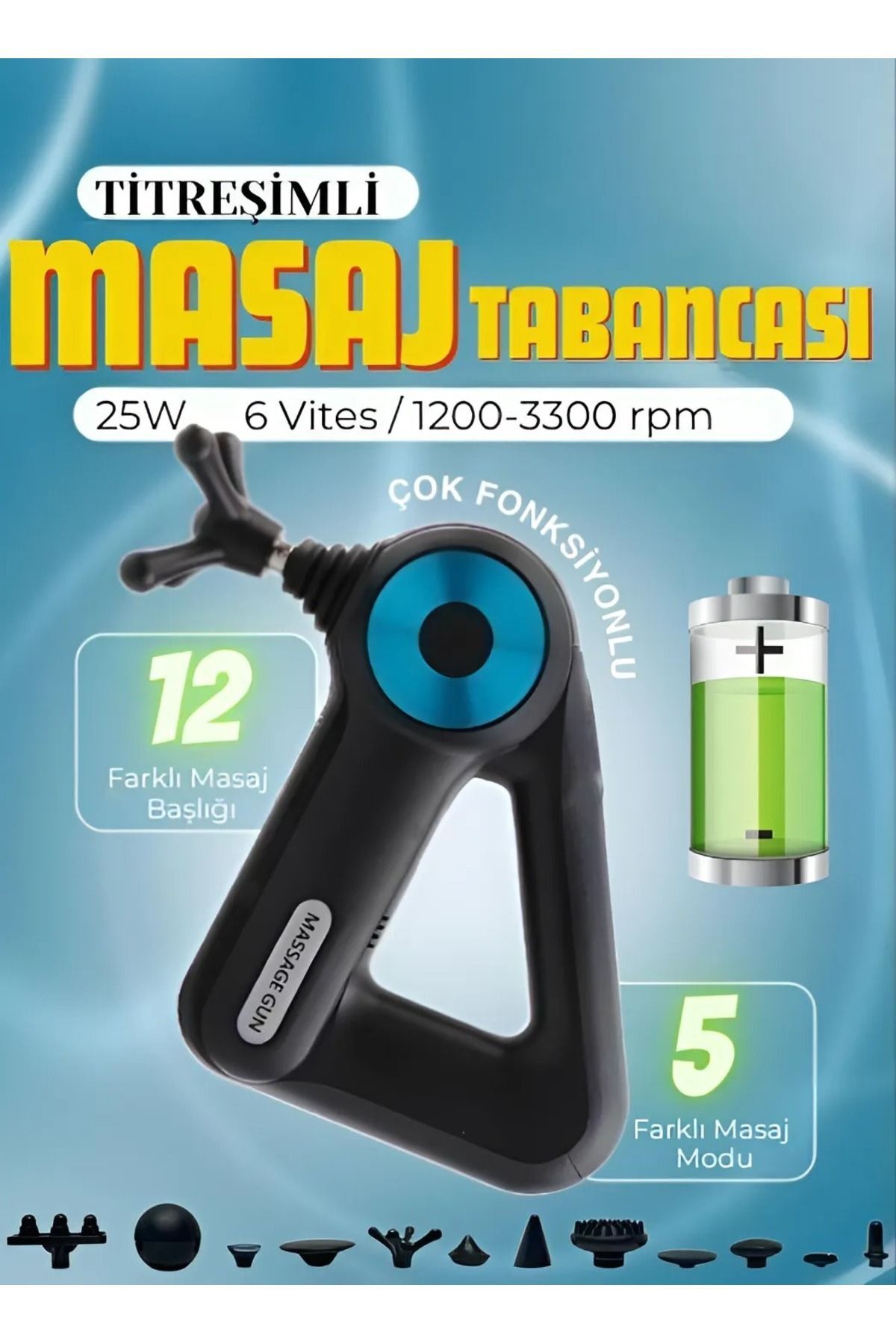 12 Masaj Başlıklı Tabanca Ergonomik Tasarım Kolay Kullanım Kablosuz Masaj Tabancası Kas Geliştirici