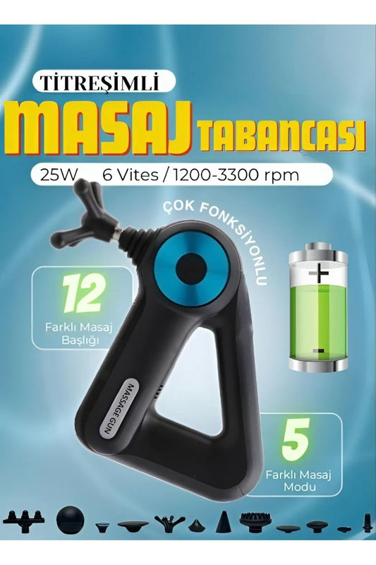 12 Masaj Başlıklı Tabanca Ergonomik Tasarım Kolay Kullanım Kablosuz Masaj Tabancası Kas Geliştirici