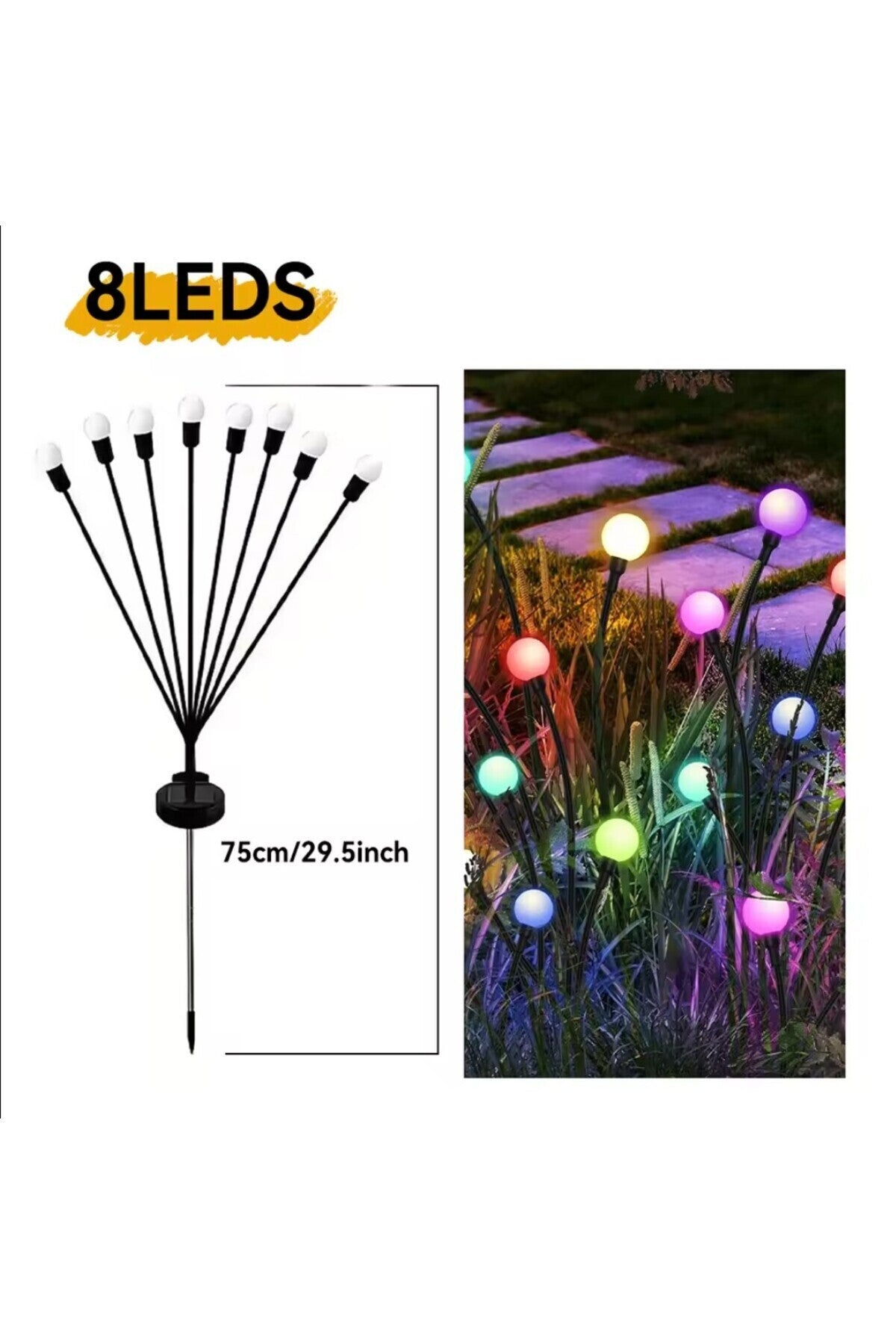 2 Adet Güneş Enerjili Rgb 8 Top Çok Renkli Ateş Böceği Led Bahçe Aydınlatma Solar Bahçe Süsü
