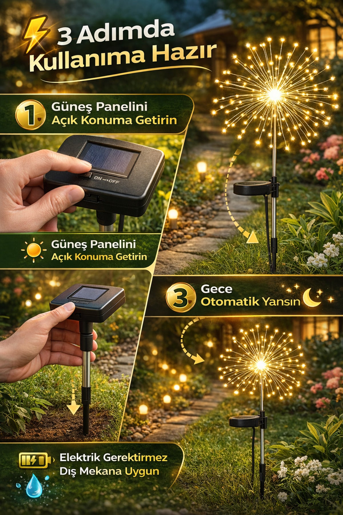 Güneş Enerjili LED Bahçe Işığı – Su Geçirmez Dekoratif Yıldız Çiçek Aydınlatma (1 Adet)