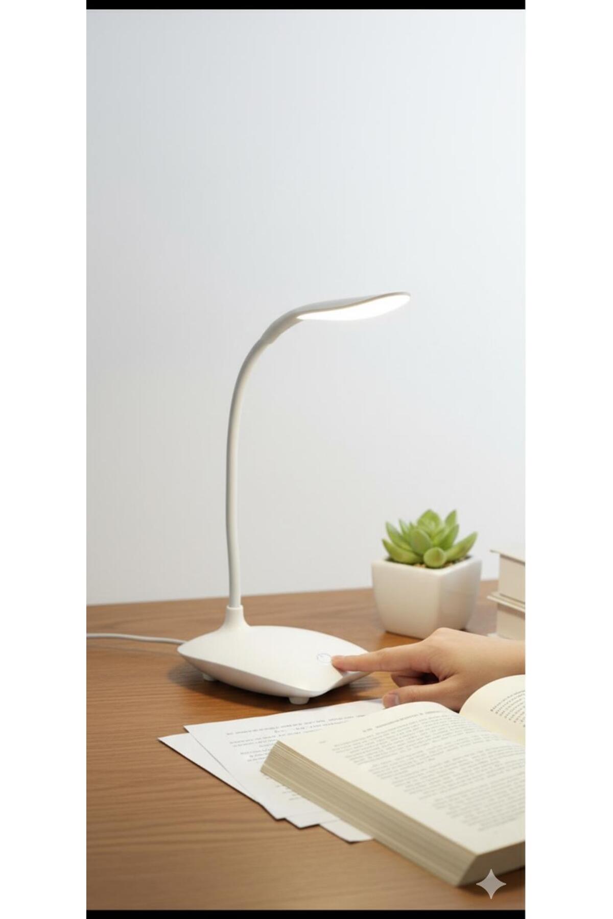Şarjlı Dokunmatik Led Masa Lambası 3 Kademeli Işık Ayarlı Kitap Okuma Lambası Esnek Boyunlu Beyaz