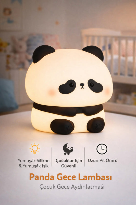 Panda Gece Lambası | Yumuşak Silikon, Çocuklar İçin Güvenli, LED Gece Işığı