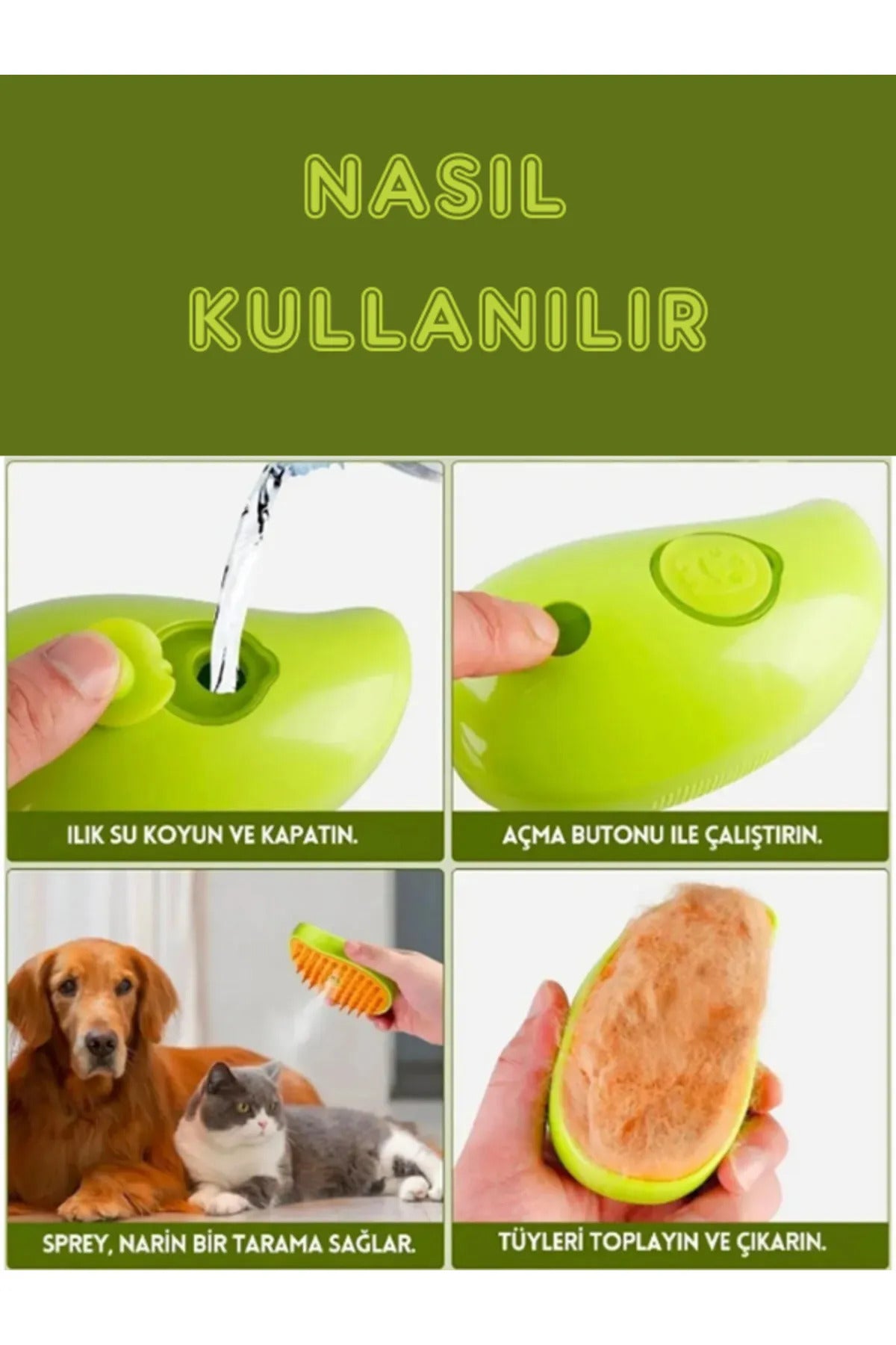 Elektrikli Otomatik Buharlı Kedi & Köpek Tüy Toplama Yıkama Masaj Tarağı Yumuşak Silikon Fırça Bakım
