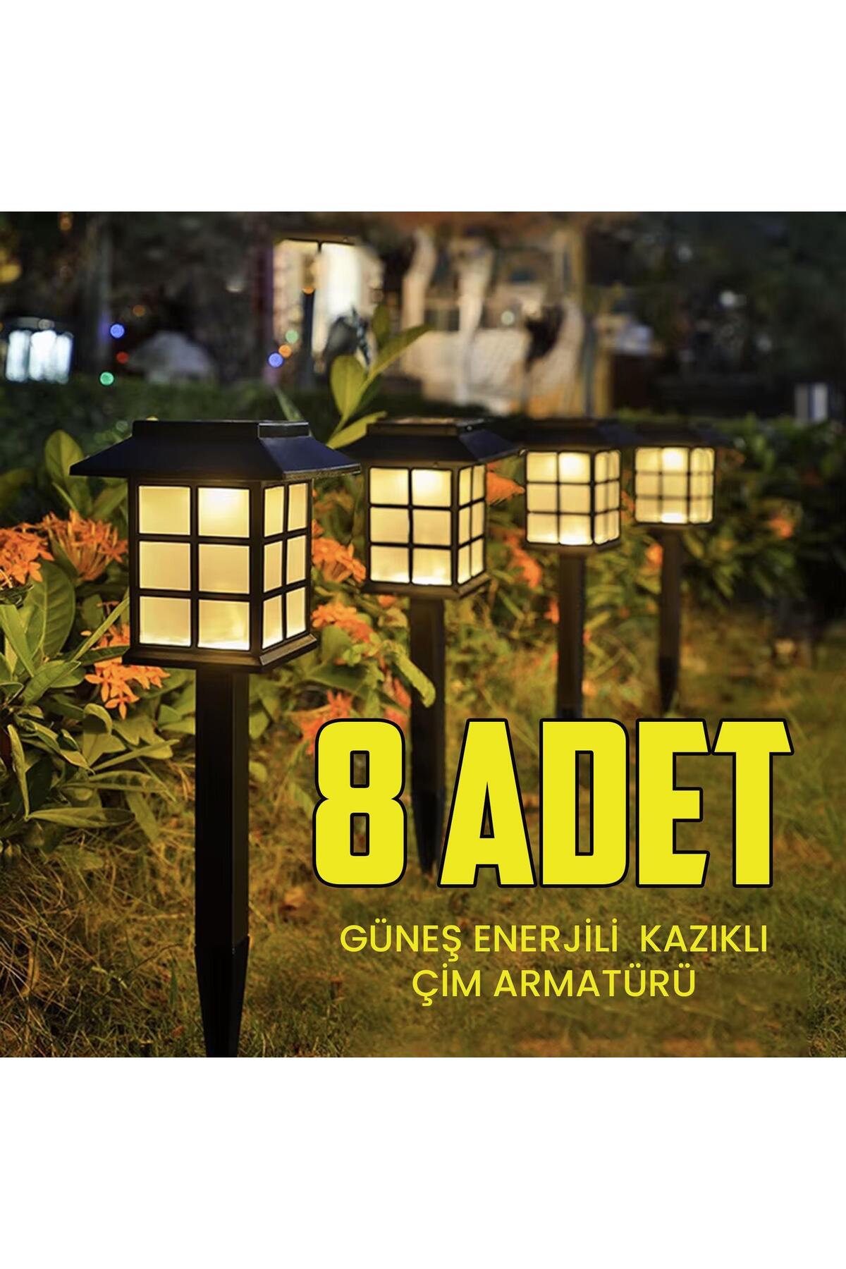 8 Adet Solar Bahçe Aydınlatma Lambası Su Geçirmez Dekoratif Çim ve Yürüyüş Yolu Işığı Seti Karanlık