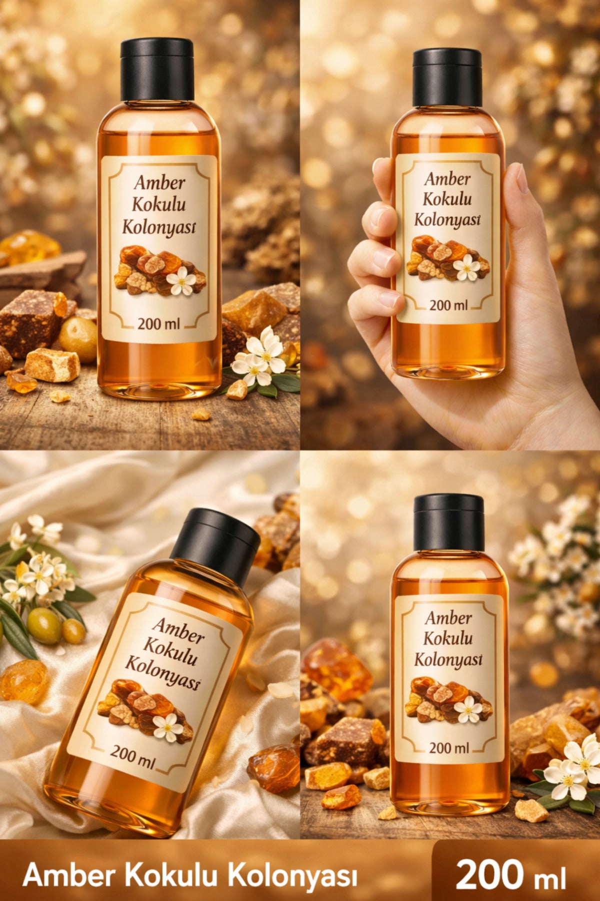 Amber Kokulu Kolonya 200 ml Şişe Görünümlü Şık Tasarım 80 Derece Hijyenik Ve Kalıcı Parfümlü Kolonya