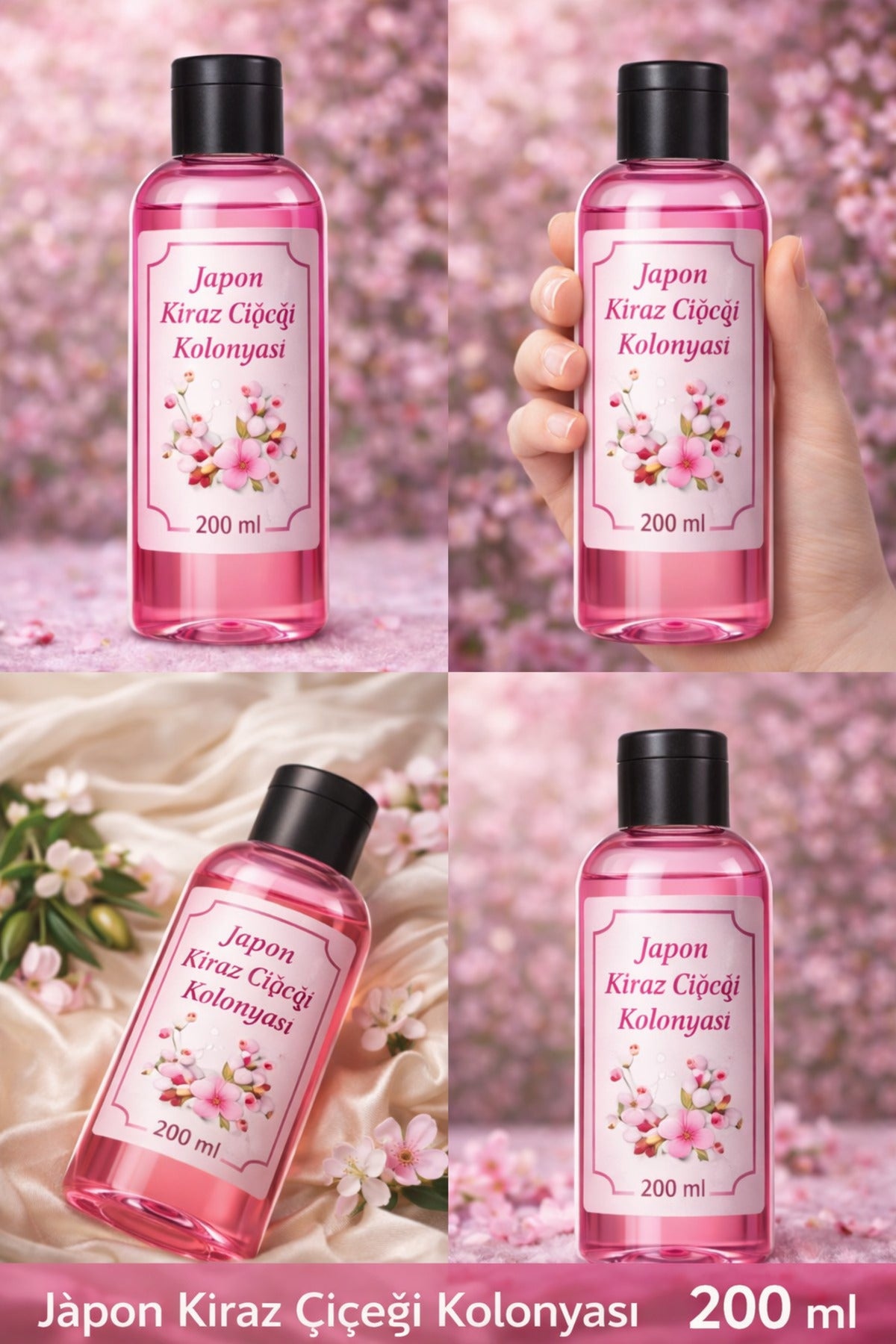 Japon Kiraz Çiçeği Kolonyası 200 ml Hijyenik Kalıcı Parfümlü Kolonya Şişe Ferahlatıcı El Kolonyası