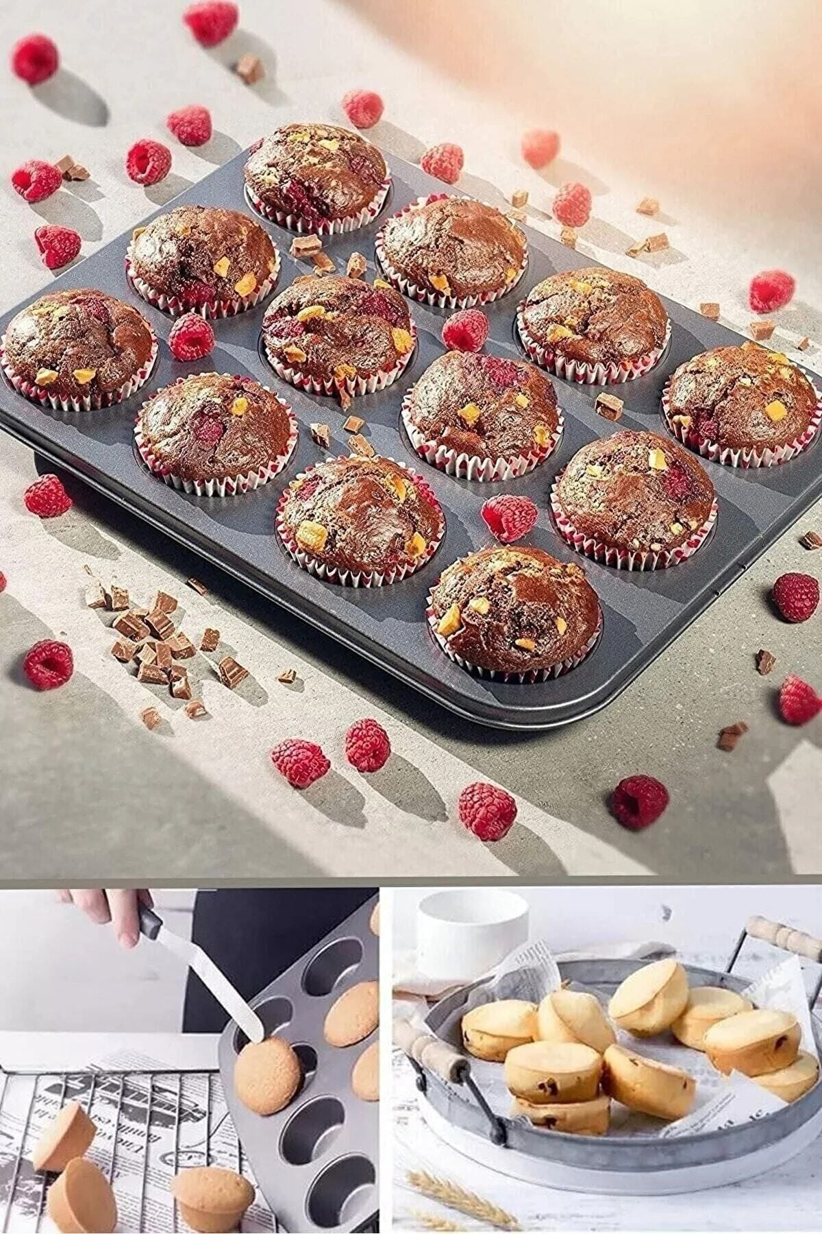 12'li Metal Yapışmaz Muffin Kek Kalıbı (26.5CM*35CM)