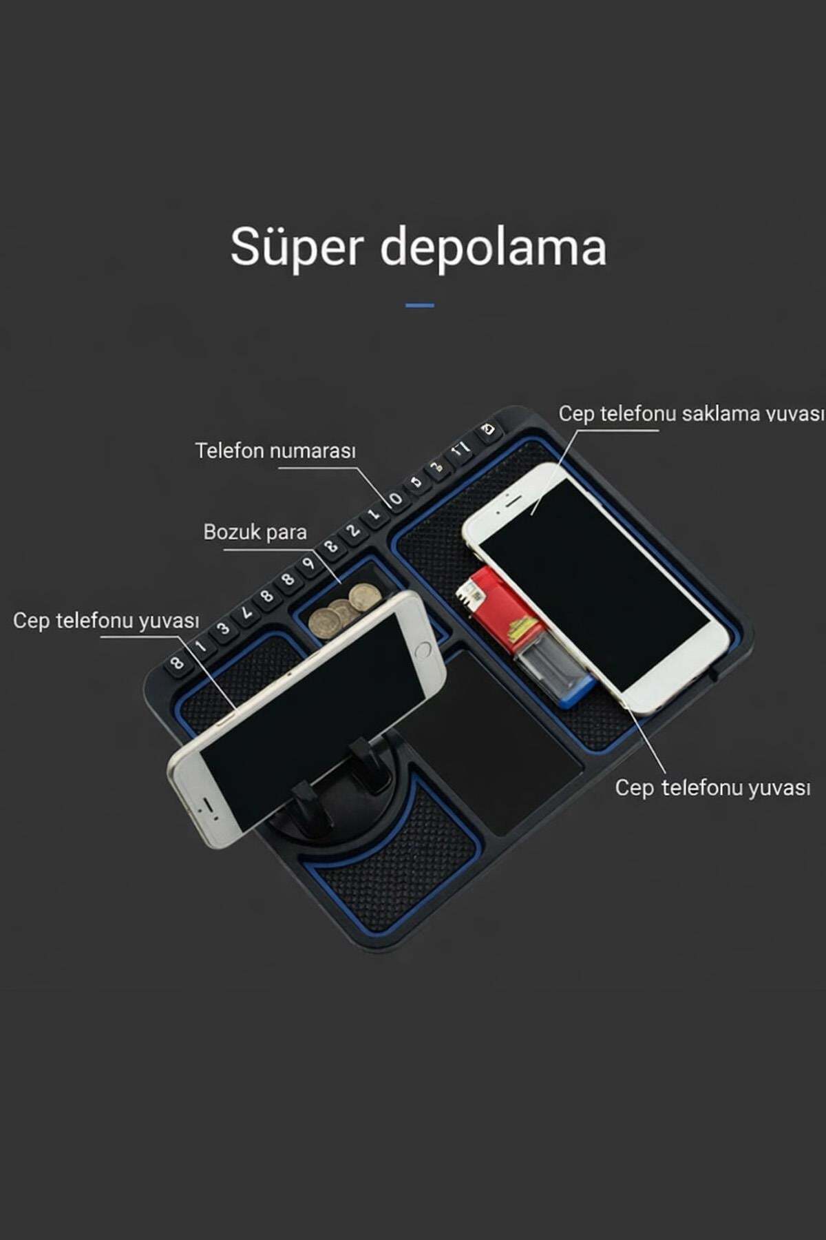 Araç İçi Kaydırmaz Ped 3D Numaratör Telefon Tutuculu Torpido Kaydırmaz XL Kare