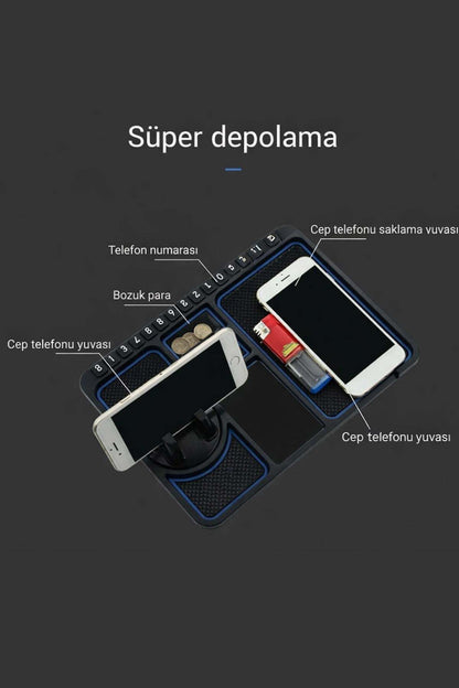 Araç İçi Kaydırmaz Ped 3D Numaratör Telefon Tutuculu Torpido Kaydırmaz XL Kare