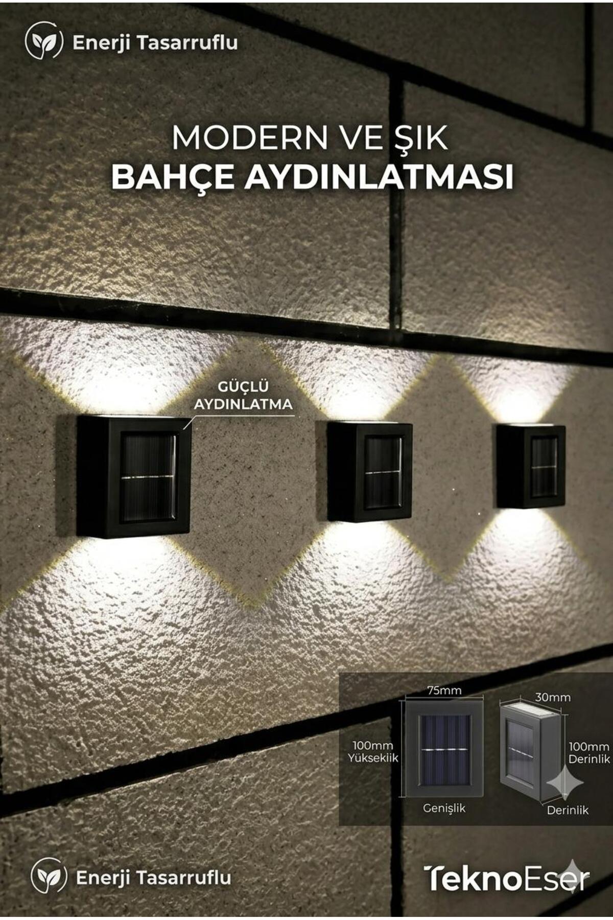 2’li Solar LED Bahçe Duvar Lambası Güneş Enerjili Su Geçirmez Dış Mekan Aydınlatma Beyaz Işık