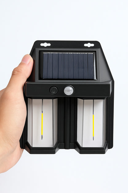 Güneş Enerjili Hareket Sensörlü Duvar Lambası | Çift COB LED Bahçe ve Garaj Işığı (Su Geçirmez)