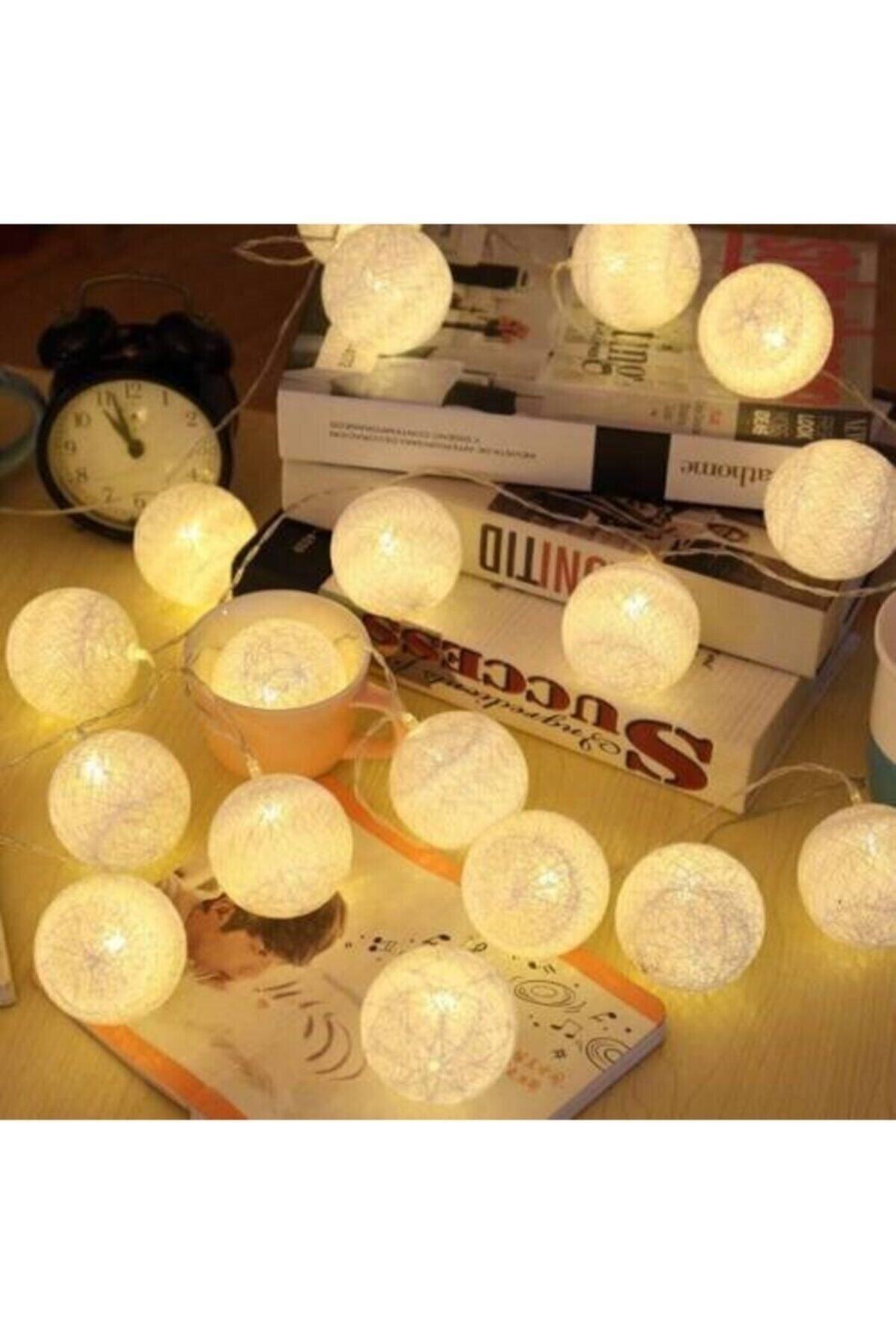 Işıklı Top Şeklinde Dolama Beyaz Led Süsleme 10lu Led Pilli