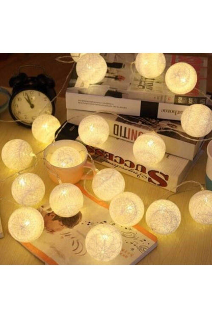 Işıklı Top Şeklinde Dolama Beyaz Led Süsleme 10lu Led Pilli