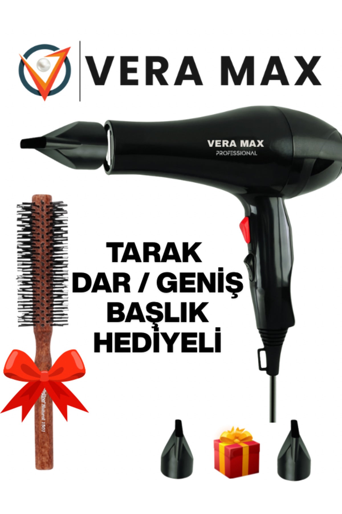 Çok Fonksiyonlu Pro Ergonomik 2500-WT Saç Kurutma Makinası + Fön Tarağı + Başlık Hediyeli Hairdyer
