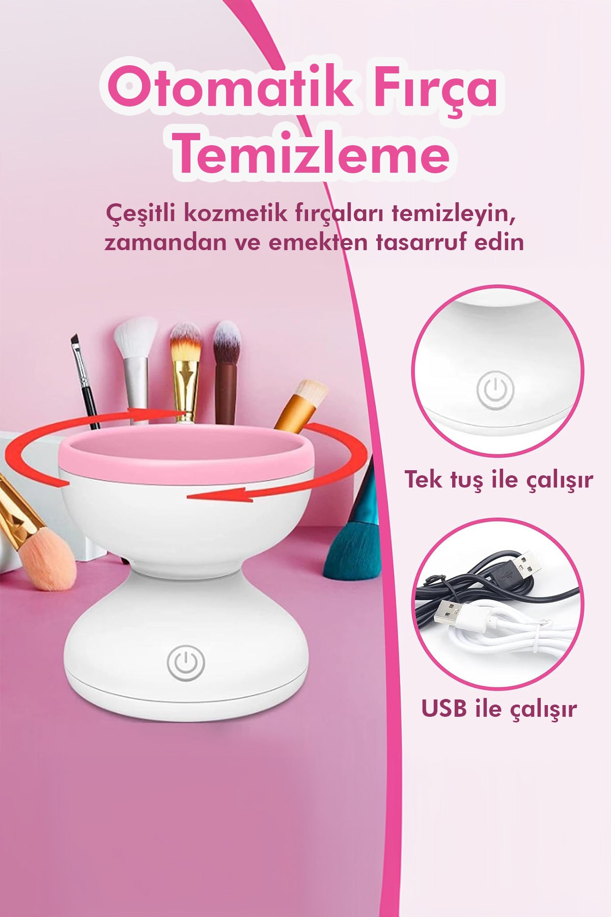 Otomatik Makyaj Fırça Yıkama Makinesi – USB Şarjlı, Pratik ve Hızlı Temizlik