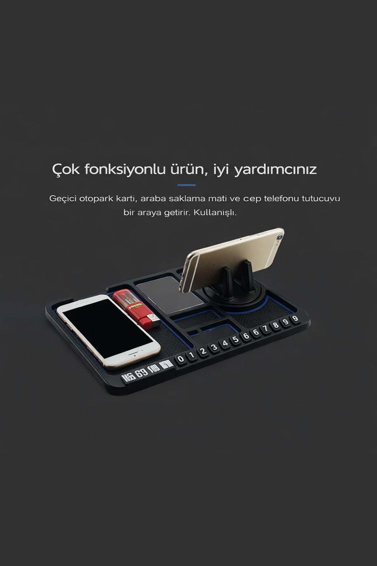 Araç İçi Kaydırmaz Ped 3D Numaratör Telefon Tutuculu Torpido Kaydırmaz XL Kare