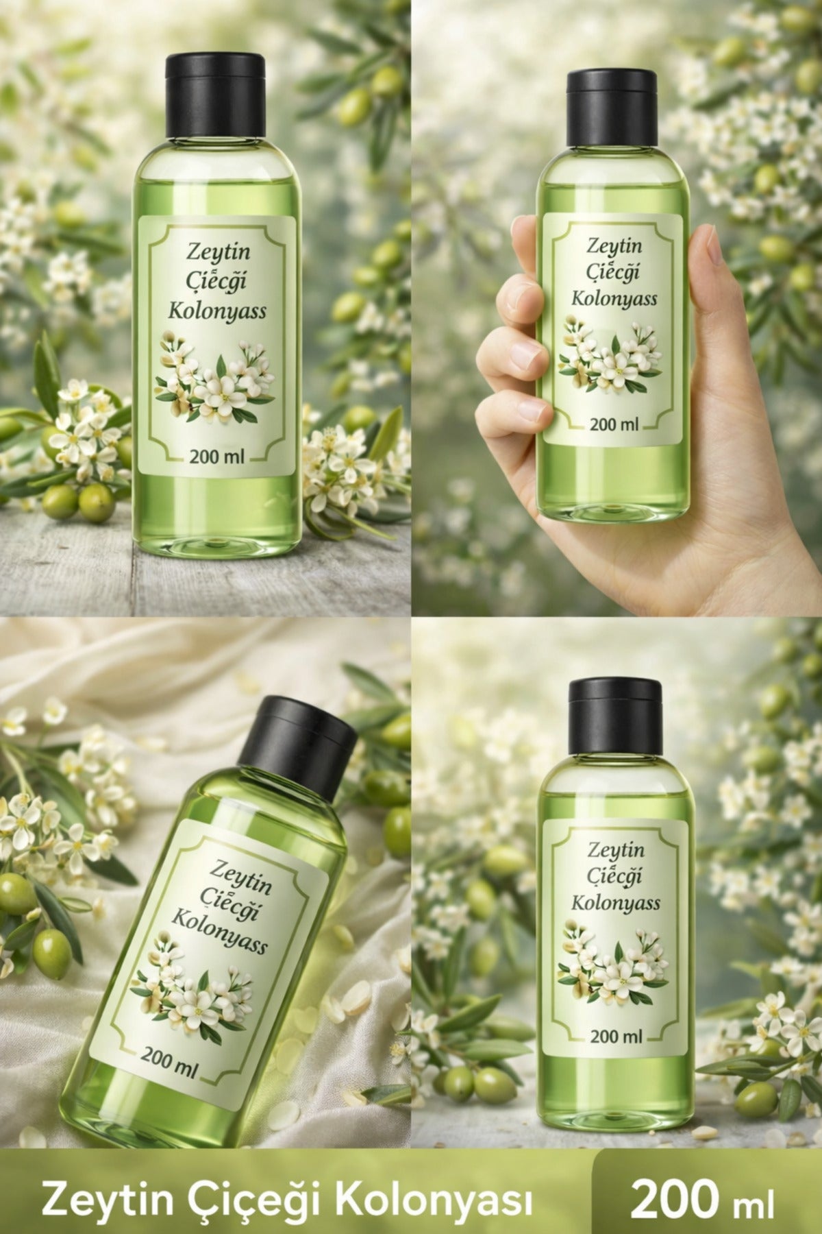 Zeytin Çiçeği Kolonyası 200 ml 80 Derece Hijyenik Şişe Görünümlü Ferahlatıcı Kalıcı Parfümlü Kolonya