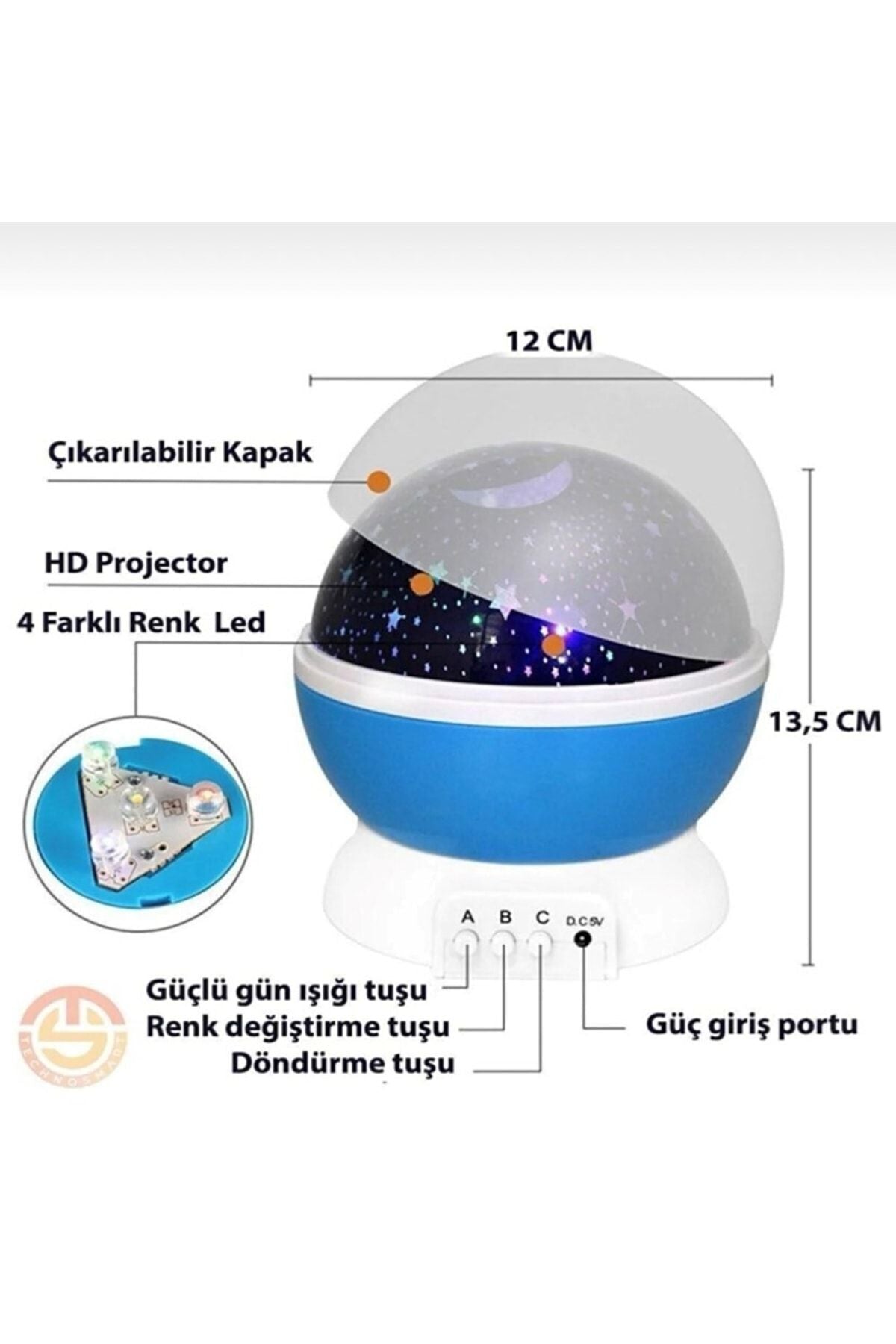 Renkli Yıldızlı Dönen Gökyüzü Projeksiyon Gece Lambası-dekoratif-masa Süsü