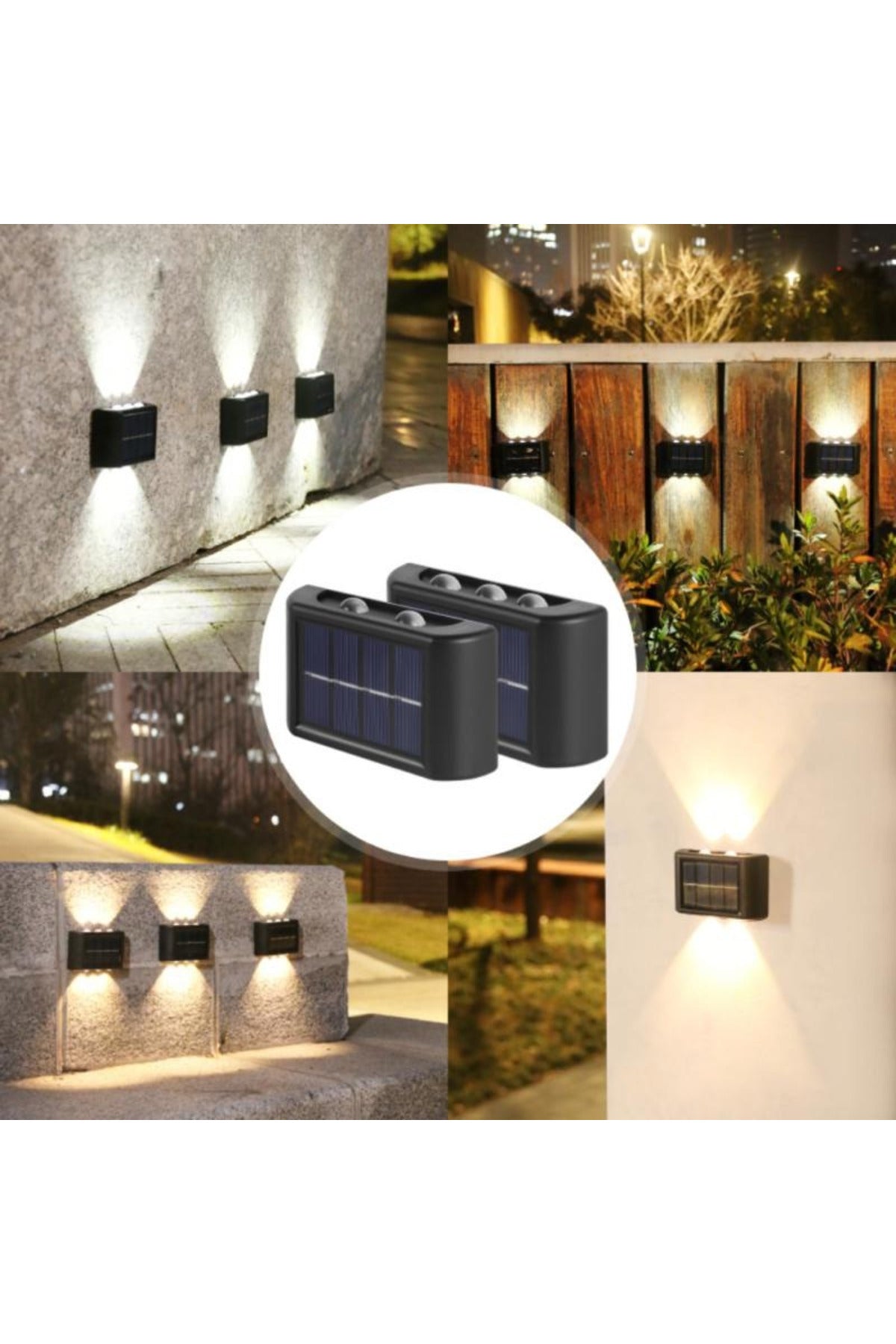2 Adet Güneş Enerjili 10 LED Duvar Aplik Bahçe Balkon Dış Mekan Aydınlatma