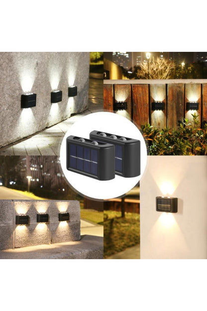 2 Adet Güneş Enerjili 10 LED Duvar Aplik Bahçe Balkon Dış Mekan Aydınlatma