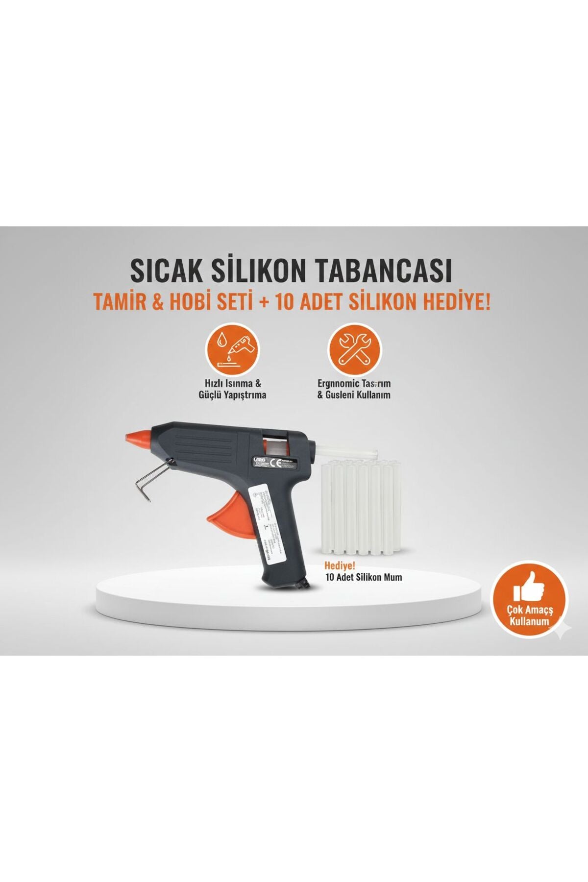 Sıcak Silikon Tabancası Tamir ve Hobi Seti - 10 Adet İnce Silikon Mum Hediyeli