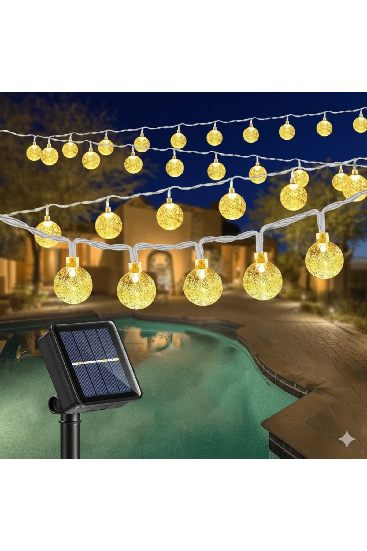 7 Metre Solar Güneş Enerjili Kristal Top Bahçe Aydınlatma Zincirl 50 Led Dekoratif Dış Mekan Lambası