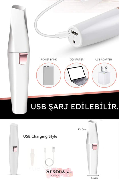 Çift Başlıklı Şarjlı Işıklı Epilasyon Aleti Kaş Yüz Çene Bıyık Tüy Kıl Alma Mini Boy Taşınabilir.