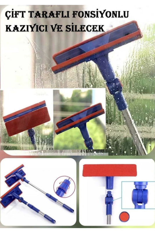 Cam Silme Aparatı Teleskobik Çift Taraflı Mikrofiberli