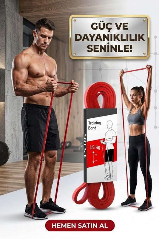 15 KG Pilates Direnç Bandı Kırmızı - Orta Sert Egzersiz Ve Spor Lastiği Fitnes Bandı