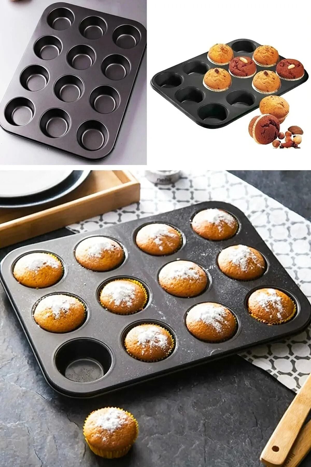 12'li Metal Yapışmaz Muffin Kek Kalıbı (26.5CM*35CM)